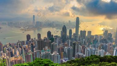 在香港香港城市景观高的观点<strong>维多利亚</strong>峰时间孩子变焦